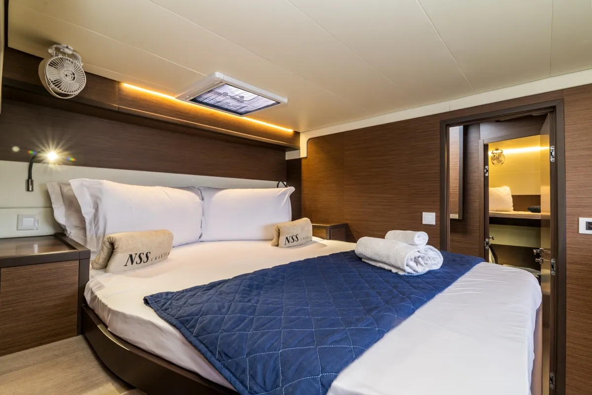 Cabin on Big Daddy, a Lagoon 52F catamaran at Olbia, Italy