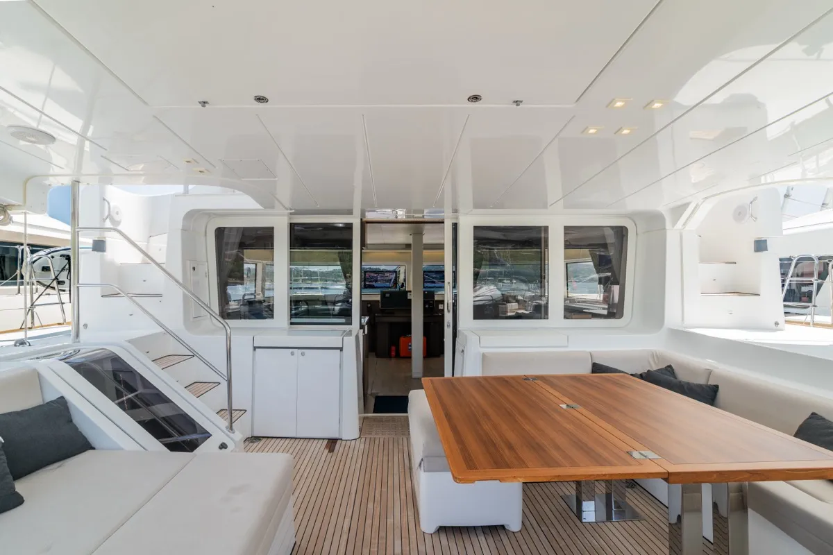 Deck of Big Daddy, a Lagoon 52F catamaran at Olbia, Italy