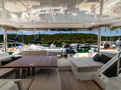 Deck of Big Daddy, a Lagoon 52F catamaran at Olbia, Italy