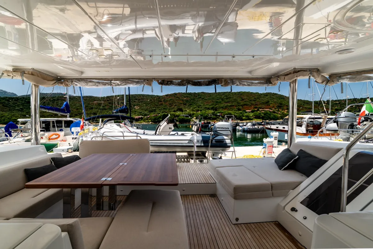 Deck of Big Daddy, a Lagoon 52F catamaran at Olbia, Italy
