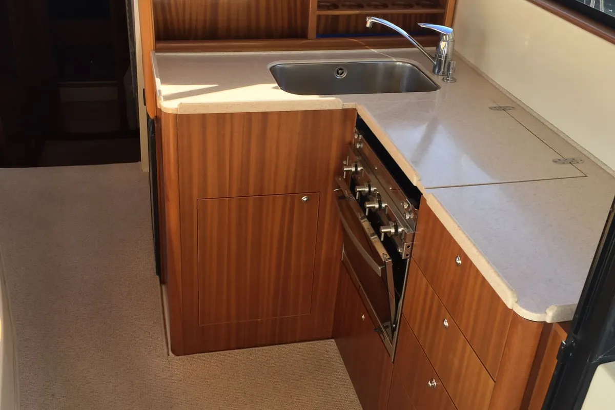 Galley of Tina II, a SAS - Vektor Adriana 44 motorboat at Zadar, Croatia