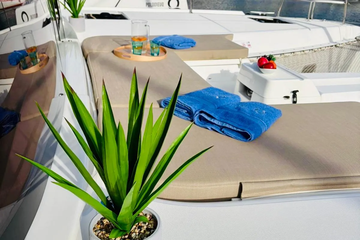 Deck of No Limit I, a Lagoon 46 catamaran at Primošten, Croatia