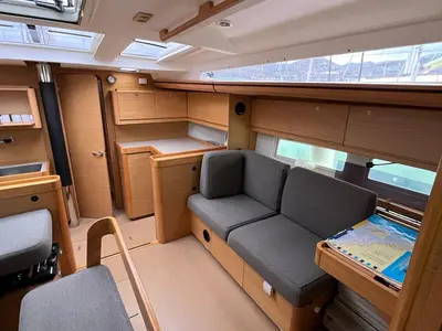 Salon of Valle d'Aosta, a Dufour 520 Grand Large sailboat at Piombino, Italy