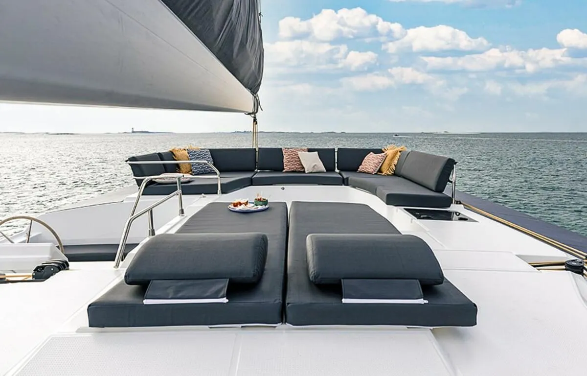 What's left, a Fountaine Pajot Aura 51 catamaran at Road Town, British Virgin Islands