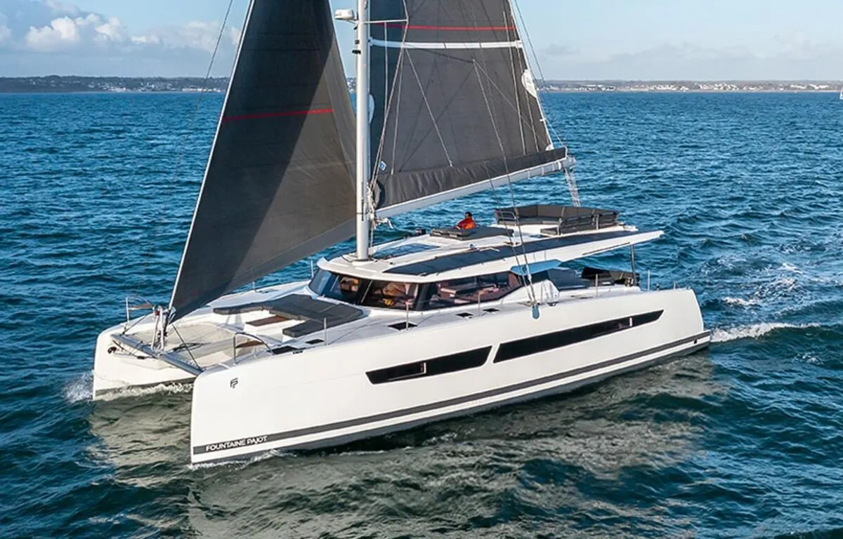 What's left, a Fountaine Pajot Aura 51 catamaran at Road Town, British Virgin Islands