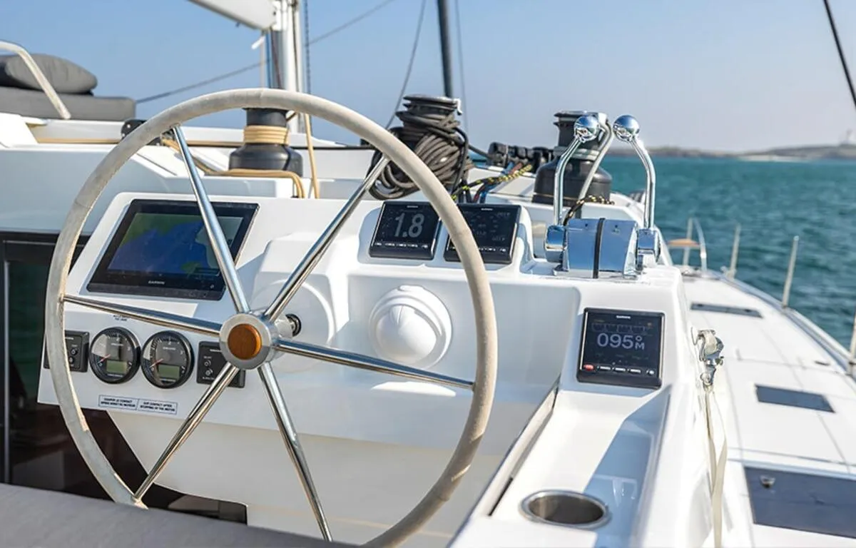 What's left, a Fountaine Pajot Aura 51 catamaran at Road Town, British Virgin Islands