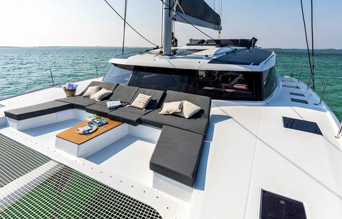 What's left, a Fountaine Pajot Aura 51 catamaran at Road Town, British Virgin Islands