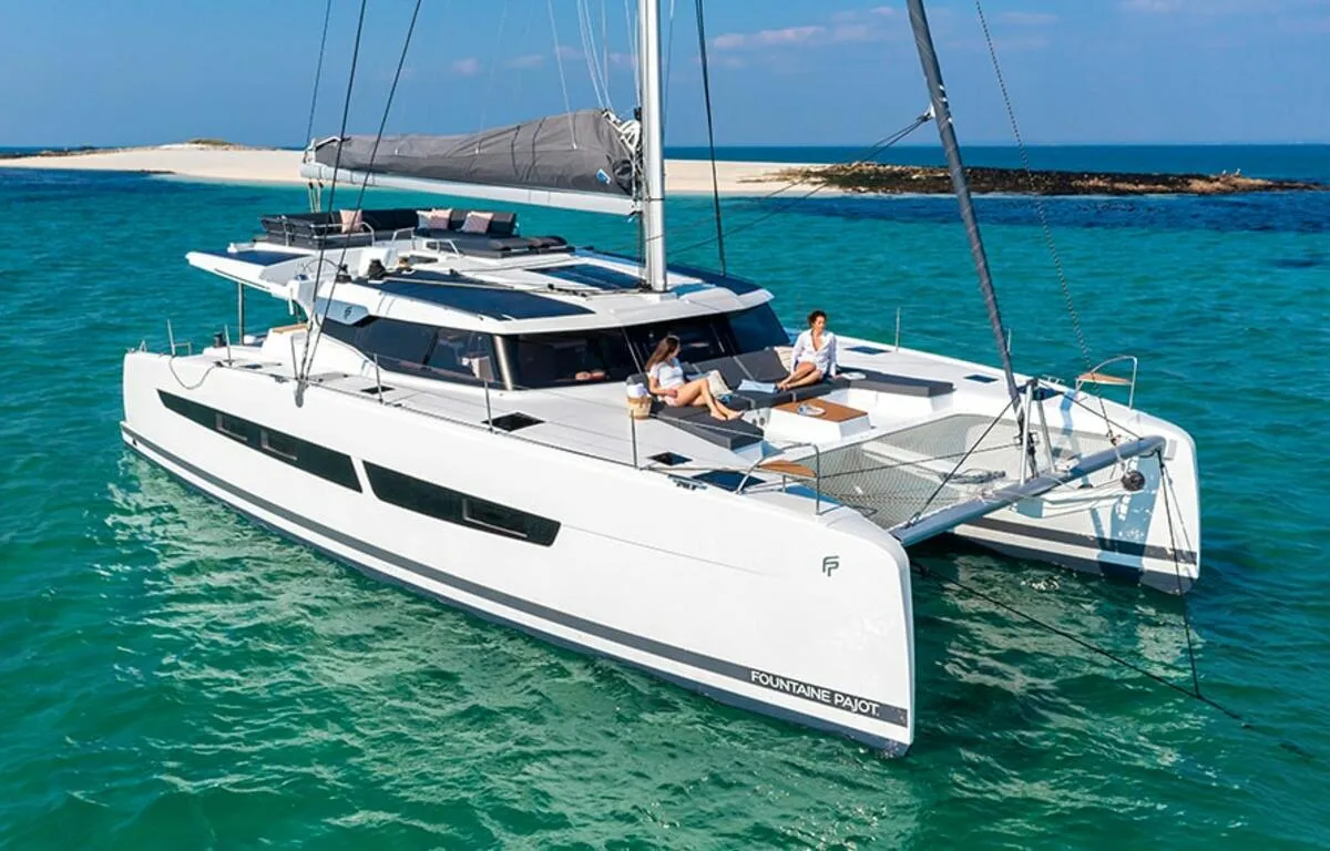 What's left, a Fountaine Pajot Aura 51 catamaran at Road Town, British Virgin Islands