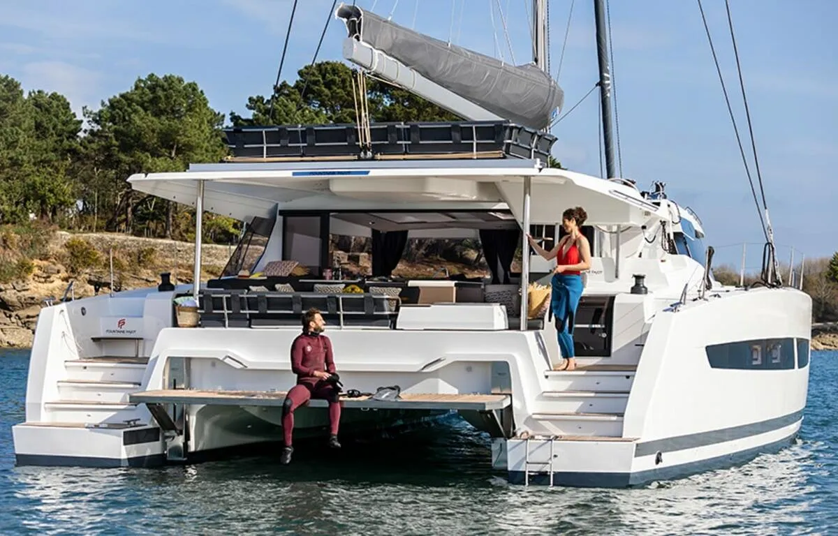 What's left, a Fountaine Pajot Aura 51 catamaran at Road Town, British Virgin Islands