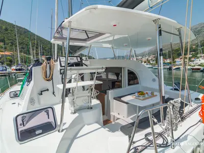 Deck of Gratia, a Lagoon 380 catamaran at Dubrovnik, Croatia