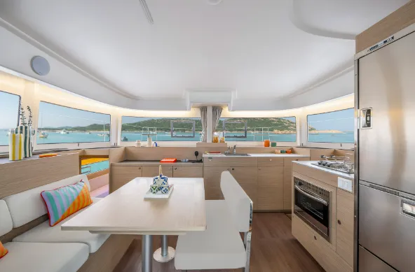 Galley of Tandem, a Lagoon 38 catamaran at Pianottoli-Caldarello, France