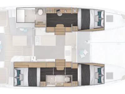 Floor plan of Tandem, a Lagoon 38 catamaran at Pianottoli-Caldarello, France