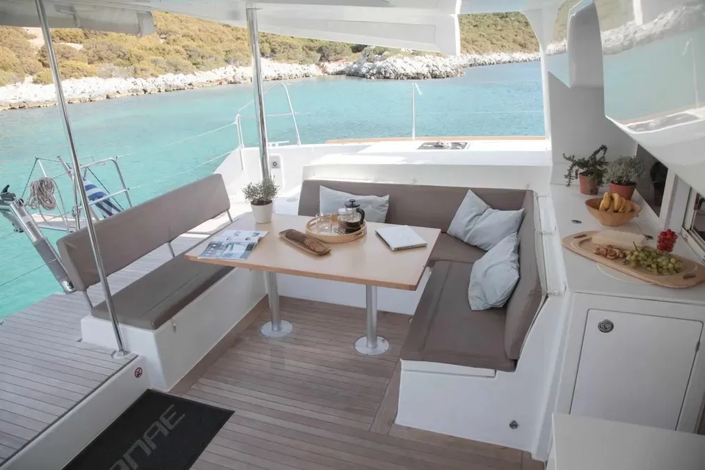 Deck of No name - Whole Yacht, a Lagoon 450 Fly catamaran at Municipal Unit of Lefkada, Greece
