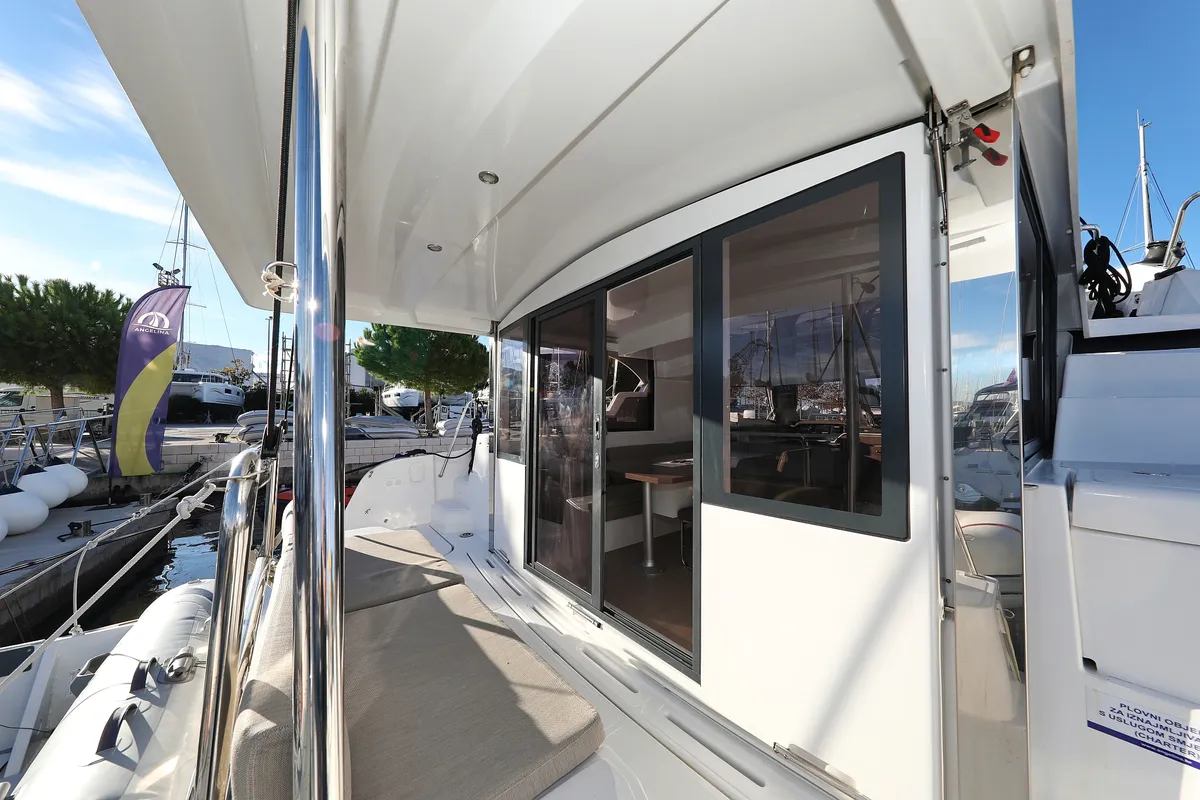 Deck of Sea Office, a Bali Catspace catamaran at Grad Trogir, Croatia