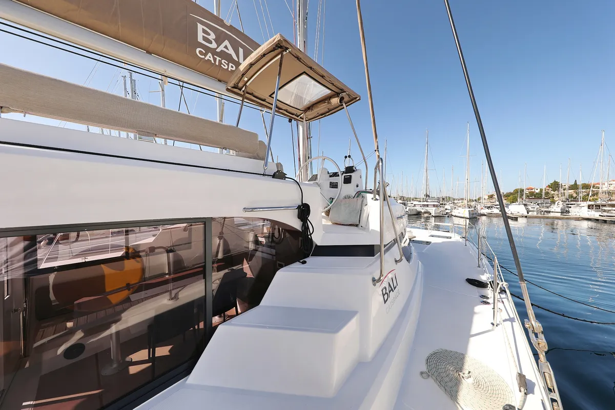Deck of Sea Office, a Bali Catspace catamaran at Grad Trogir, Croatia