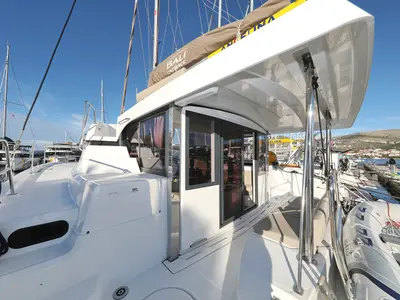 Deck of Sea Office, a Bali Catspace catamaran at Grad Trogir, Croatia