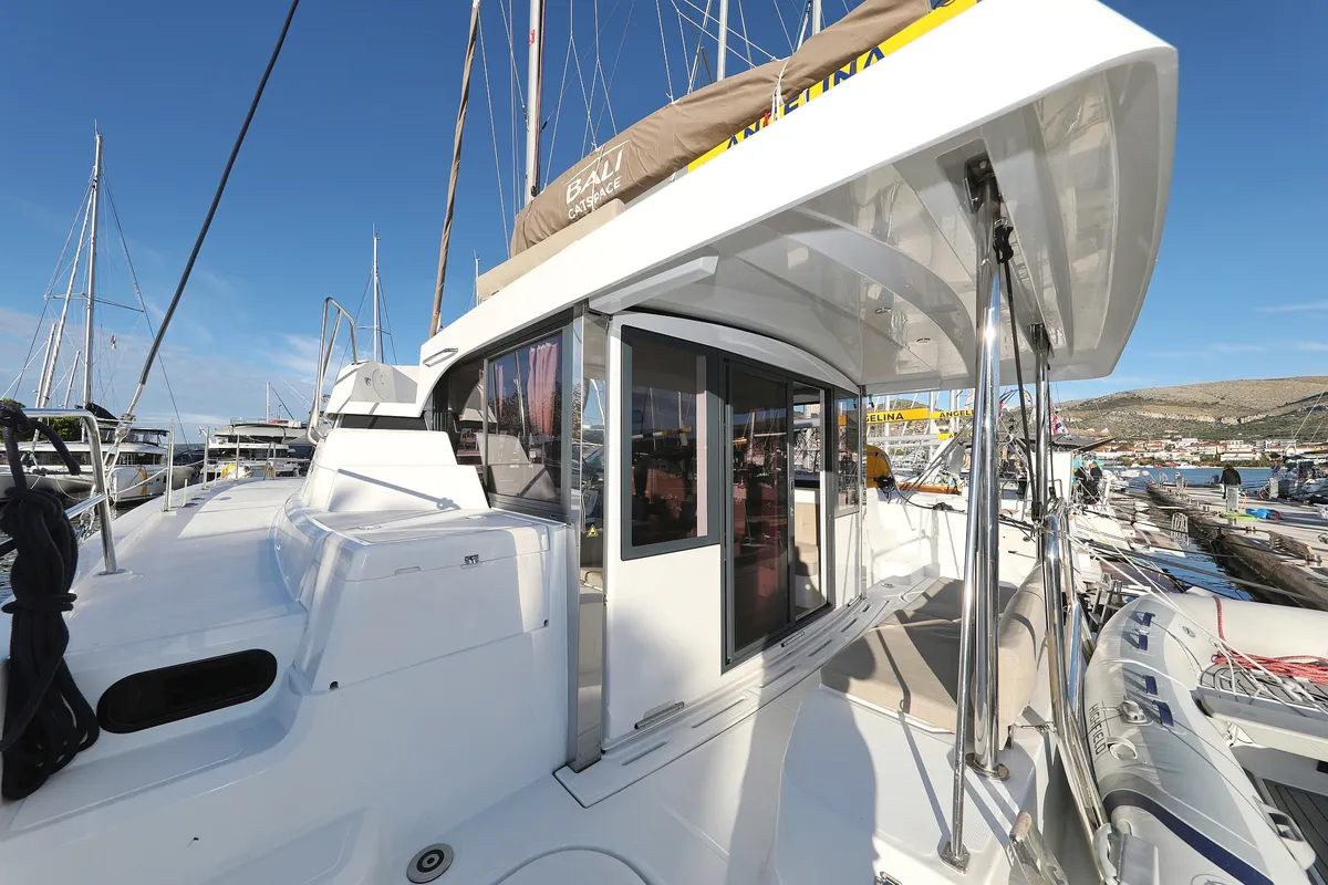 Deck of Sea Office, a Bali Catspace catamaran at Grad Trogir, Croatia
