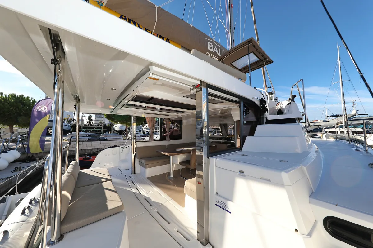 Deck of Sea Office, a Bali Catspace catamaran at Grad Trogir, Croatia