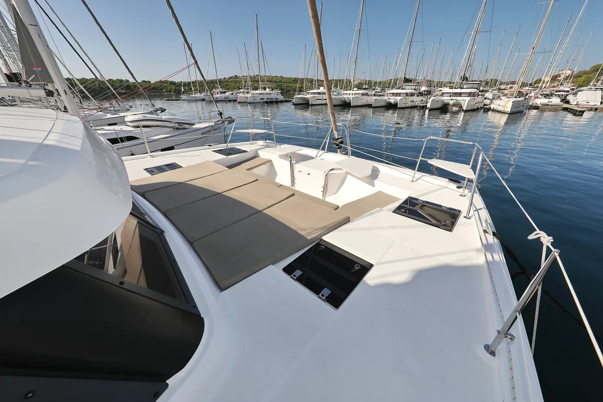 Deck of Sea Office, a Bali Catspace catamaran at Grad Trogir, Croatia