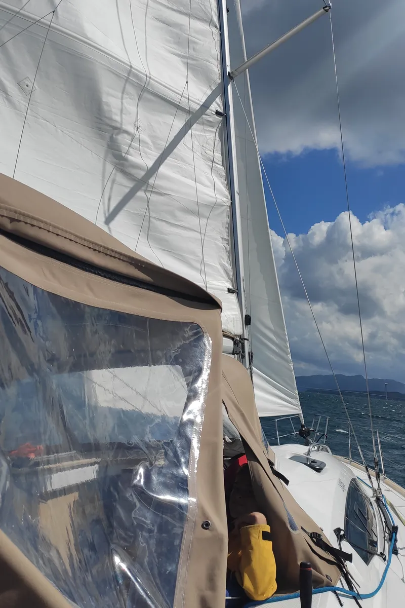 Deck of Perlen, a Elan Impression 45 sailboat at Bergen, Norway