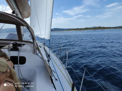 Deck of Perlen, a Elan Impression 45 sailboat at Bergen, Norway