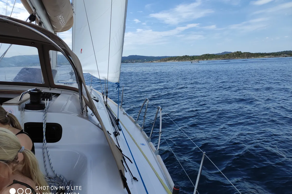 Deck of Perlen, a Elan Impression 45 sailboat at Bergen, Norway