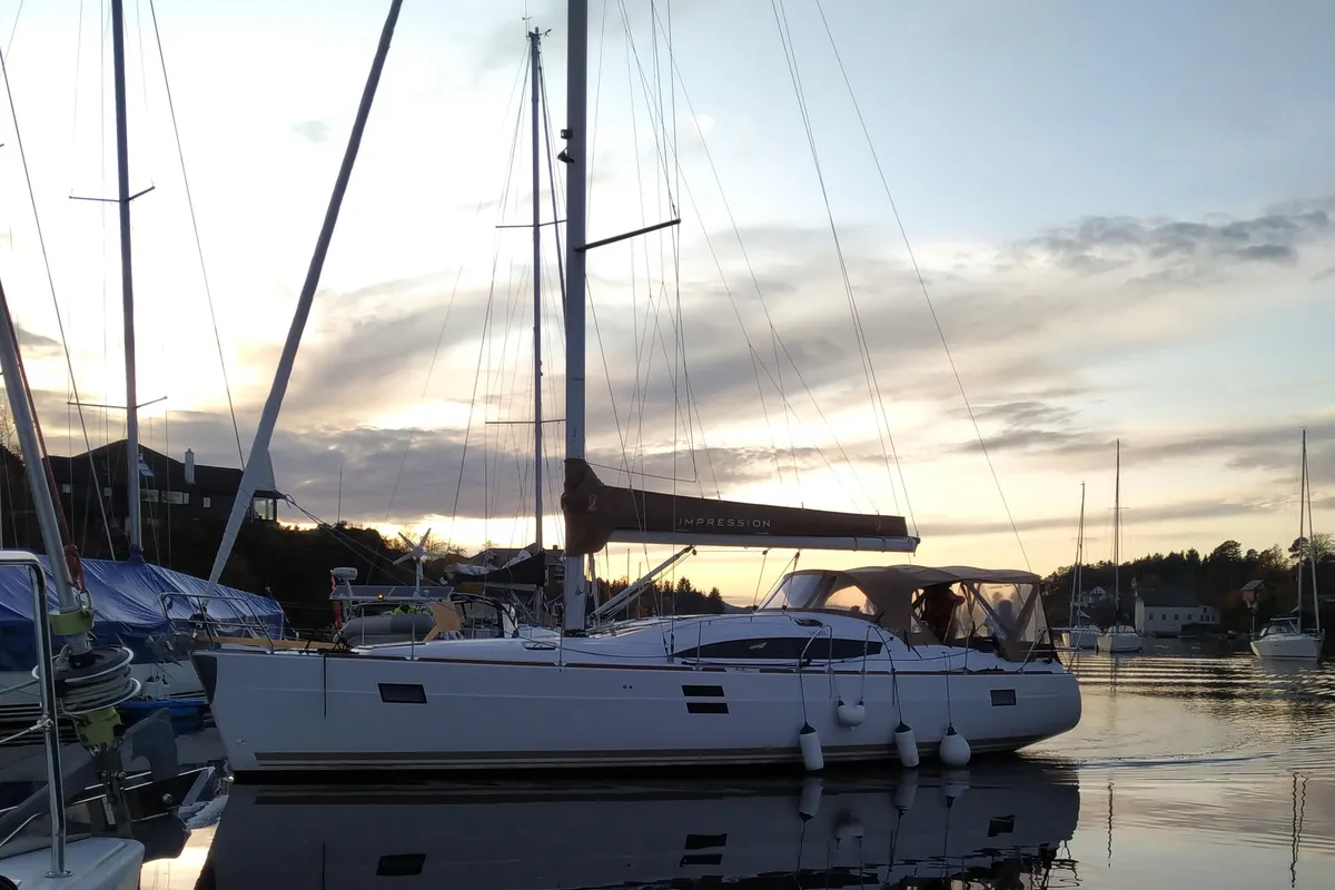 Exterior view of Perlen, a Elan Impression 45 sailboat at Bergen, Norway