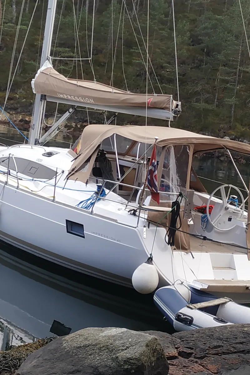 Exterior view of Perlen, a Elan Impression 45 sailboat at Bergen, Norway