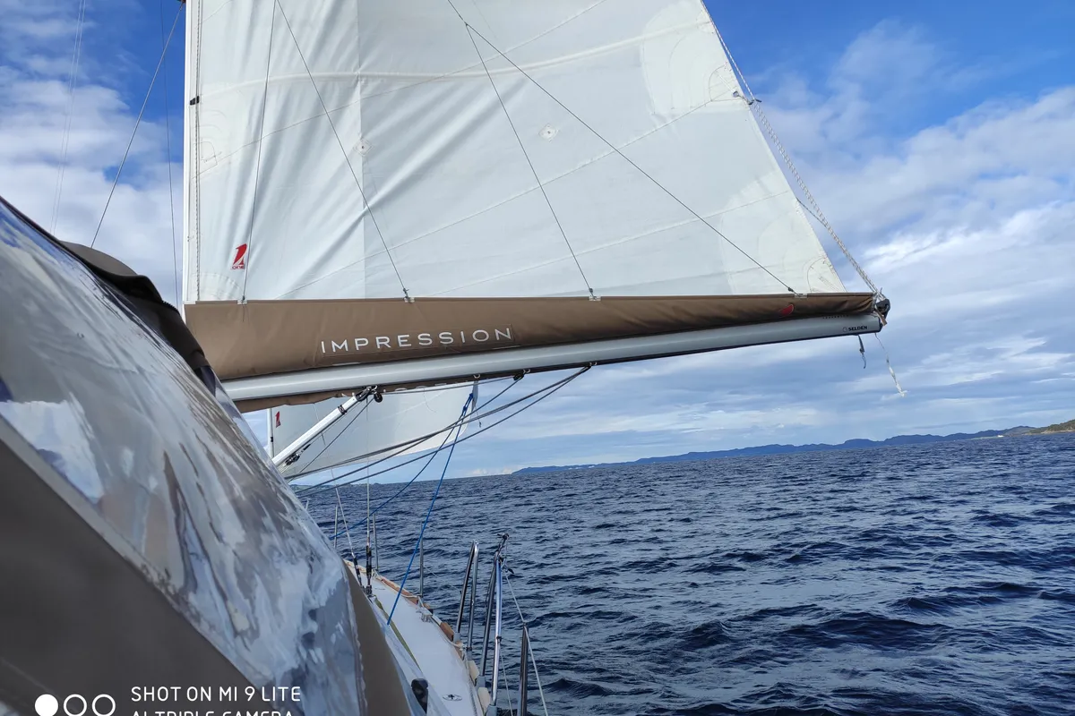 Deck of Perlen, a Elan Impression 45 sailboat at Bergen, Norway
