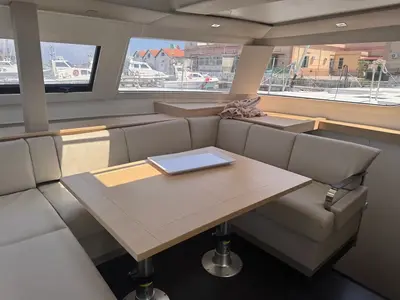 Salon of Maravigghia, a Fountaine Pajot Elba 45 catamaran at Palermo, Italy