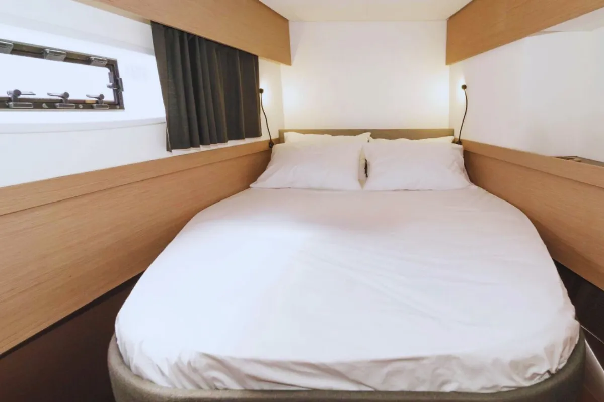 Cabin on Maravigghia, a Fountaine Pajot Elba 45 catamaran at Palermo, Italy