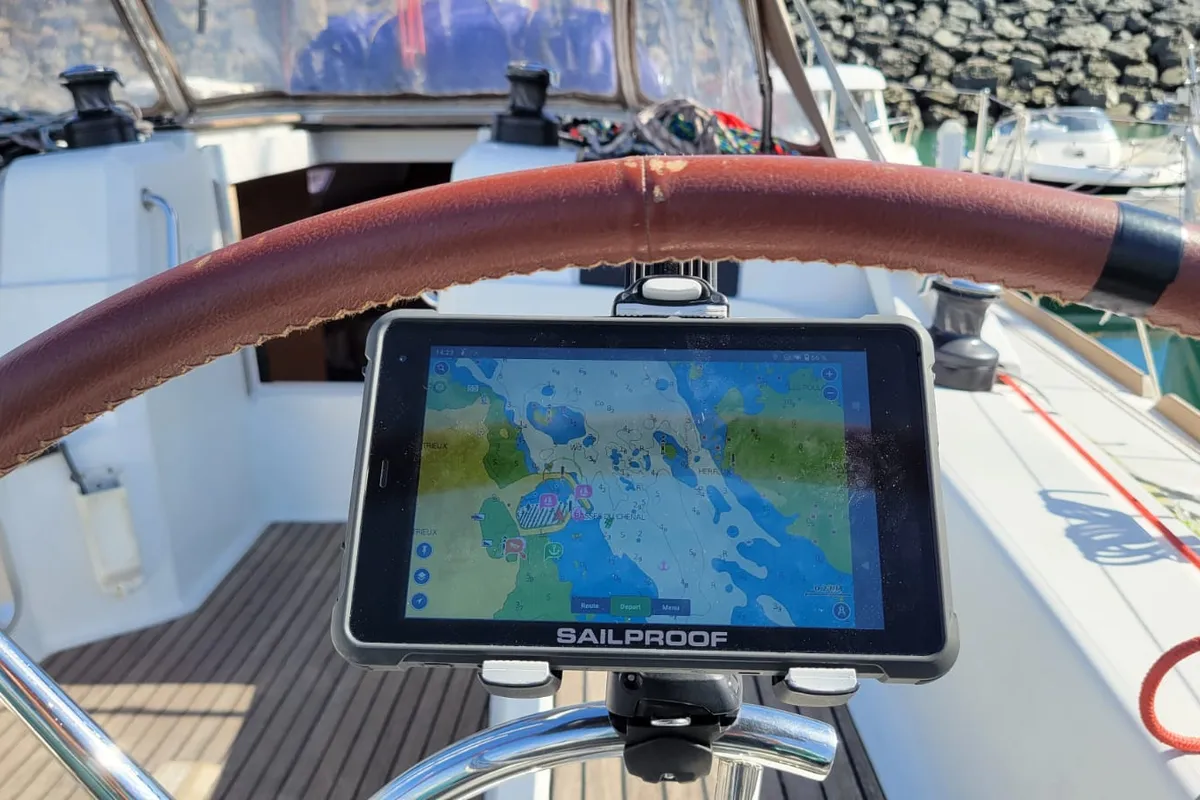 Grenat, a Jeanneau Sun Odyssey 379 sailboat at Saint-Cast-le-Guildo, France