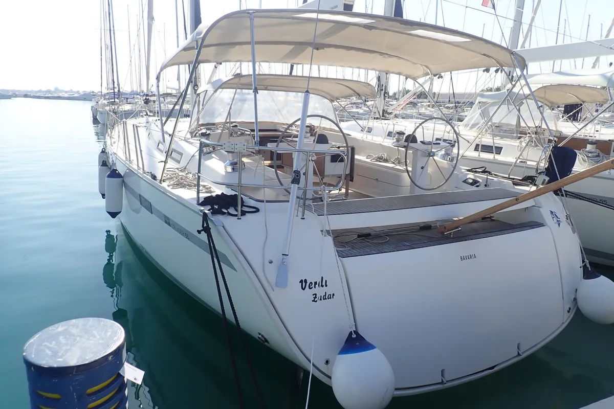 Exterior view of Verdi, a Bavaria 55 Cruiser sailboat at Sukošan, Croatia