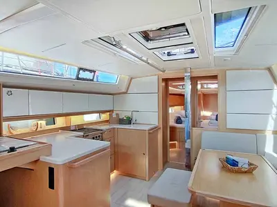 Salon of Estinella, a Bavaria C46 sailboat at Grad Trogir, Croatia