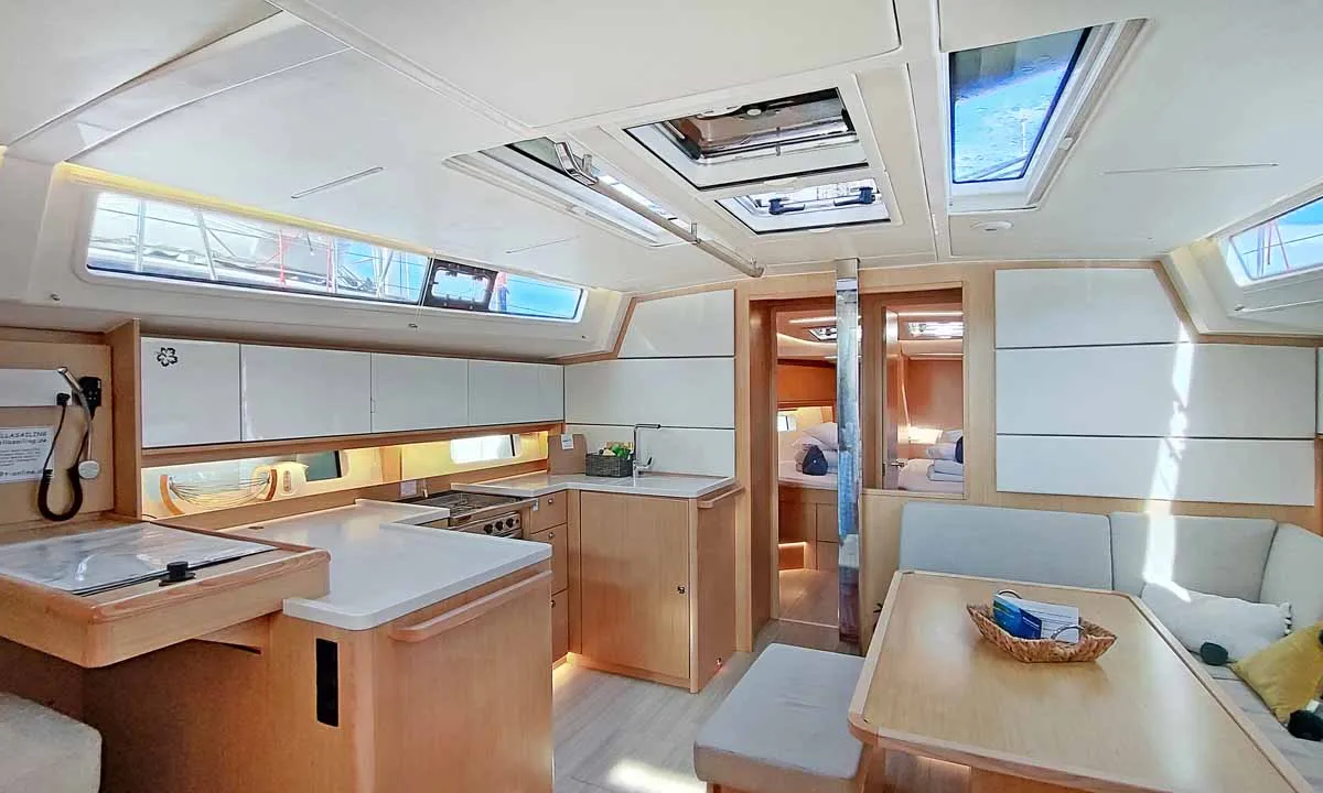 Salon of Estinella, a Bavaria C46 sailboat at Grad Trogir, Croatia