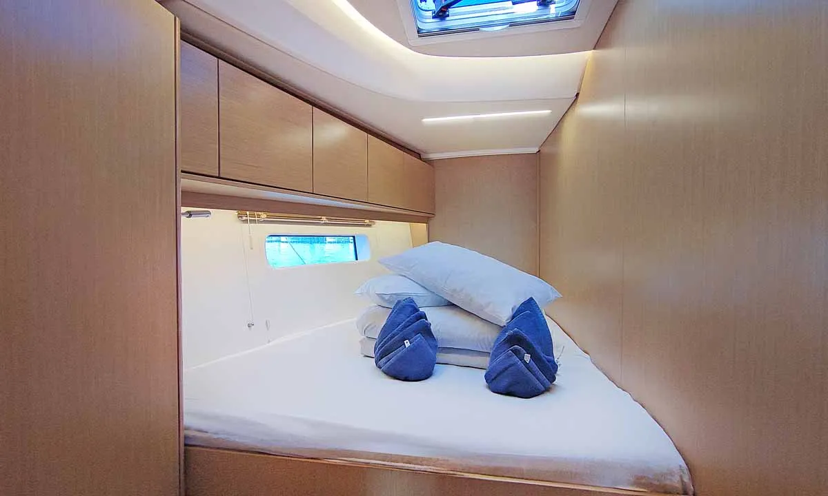 Cabin on Estinella, a Bavaria C46 sailboat at Grad Trogir, Croatia
