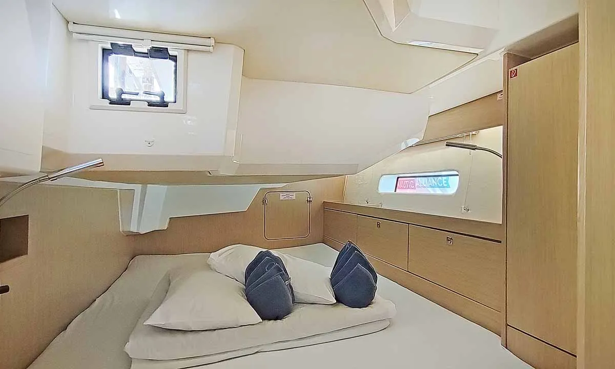 Cabin on Estinella, a Bavaria C46 sailboat at Grad Trogir, Croatia
