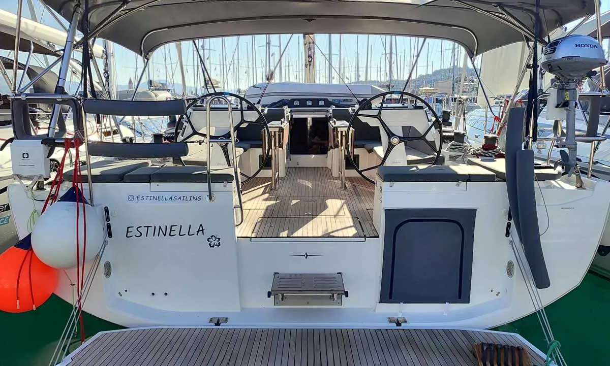Exterior view of Estinella, a Bavaria C46 sailboat at Grad Trogir, Croatia