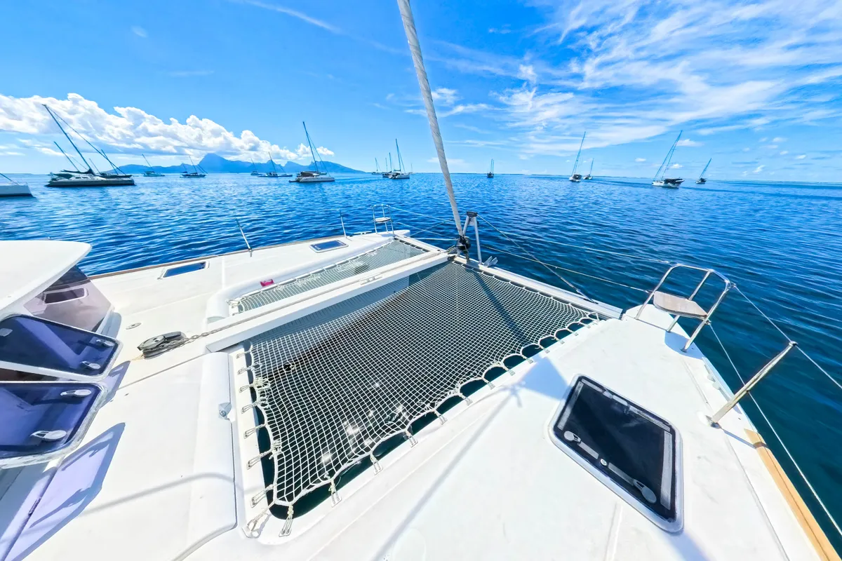 Deck of Poe Reva, a Lagoon 400 S2 catamaran at Papeete, France