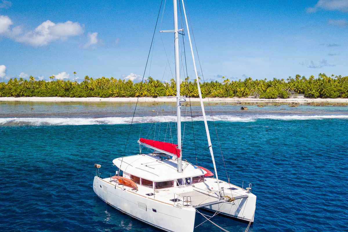 Exterior view of Poe Reva, a Lagoon 400 S2 catamaran at Papeete, France