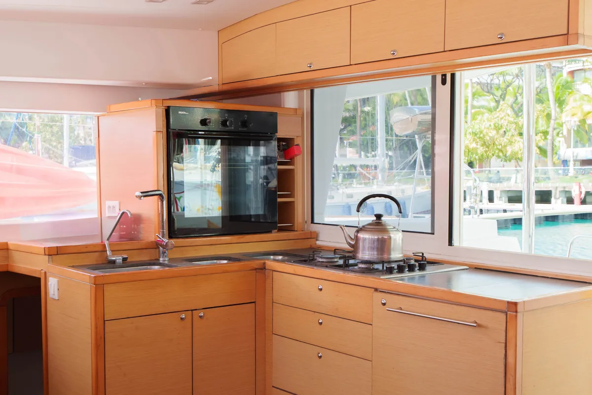 Galley of Poe Reva, a Lagoon 400 S2 catamaran at Papeete, France