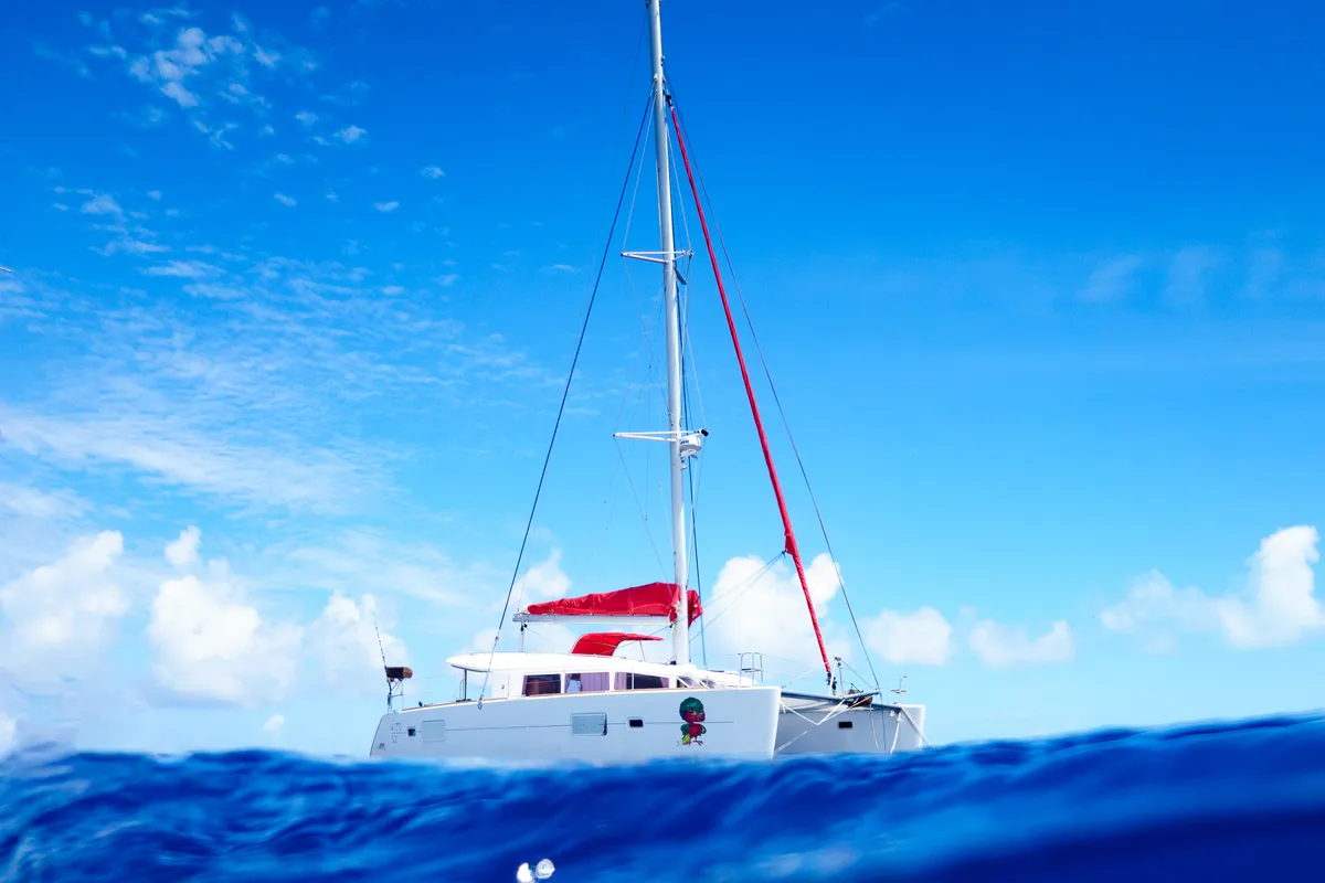 Exterior view of Poe Reva, a Lagoon 400 S2 catamaran at Papeete, France
