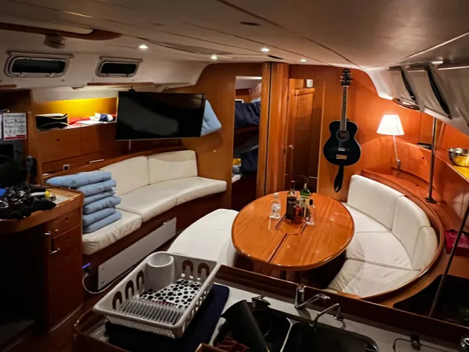 Salon of Blue Dawn, a Beneteau First 47.7 sailboat at Bergen, Norway