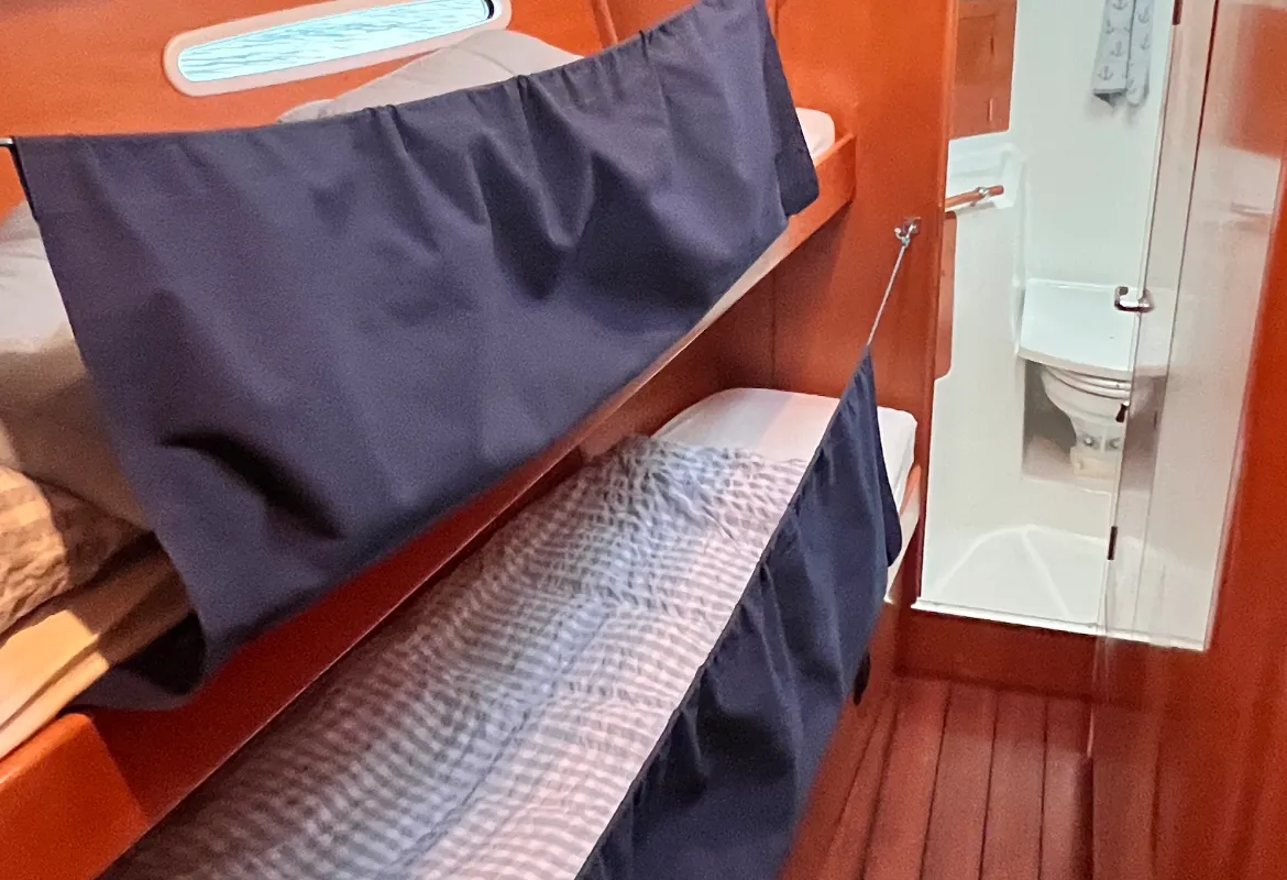 Cabin on Blue Dawn, a Beneteau First 47.7 sailboat at Bergen, Norway
