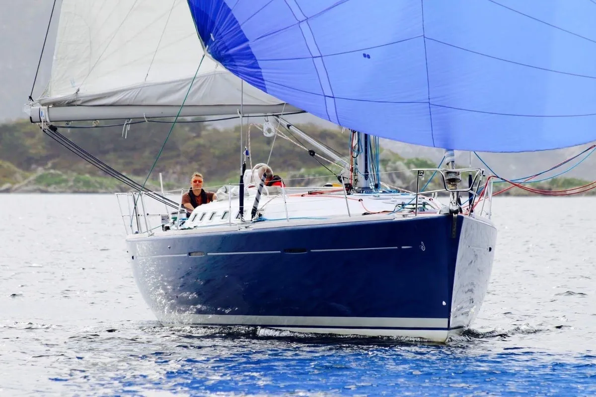 Exterior view of Blue Dawn, a Beneteau First 47.7 sailboat at Bergen, Norway