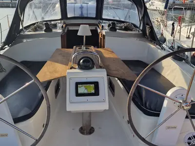 Cockpit of Odysseas, a Bavaria Cruiser 37 sailboat at Athens, Greece
