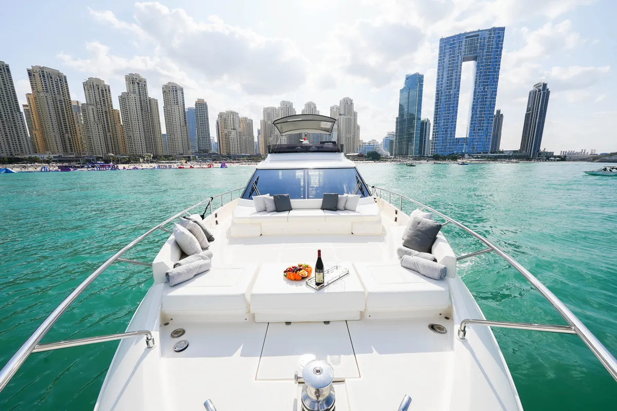 Aquilla 670, a Ferretti 670 motor yacht at Dubai Harbour, United Arab Emirates