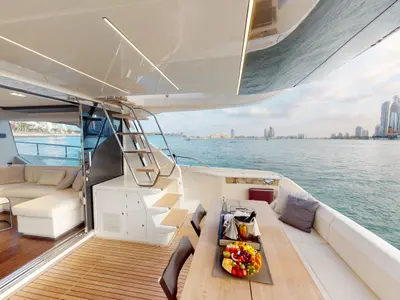 Aquilla 670, a Ferretti 670 motor yacht at Dubai Harbour, United Arab Emirates