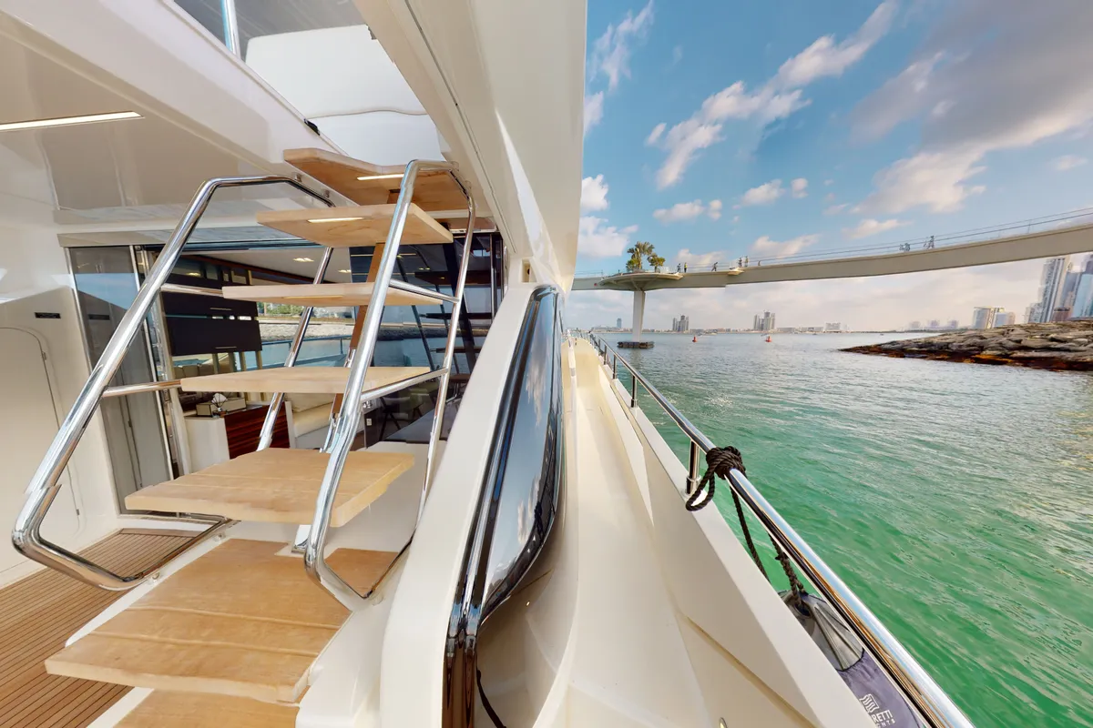 Aquilla 670, a Ferretti 670 motor yacht at Dubai Harbour, United Arab Emirates