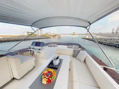 Aquilla 670, a Ferretti 670 motor yacht at Dubai Harbour, United Arab Emirates